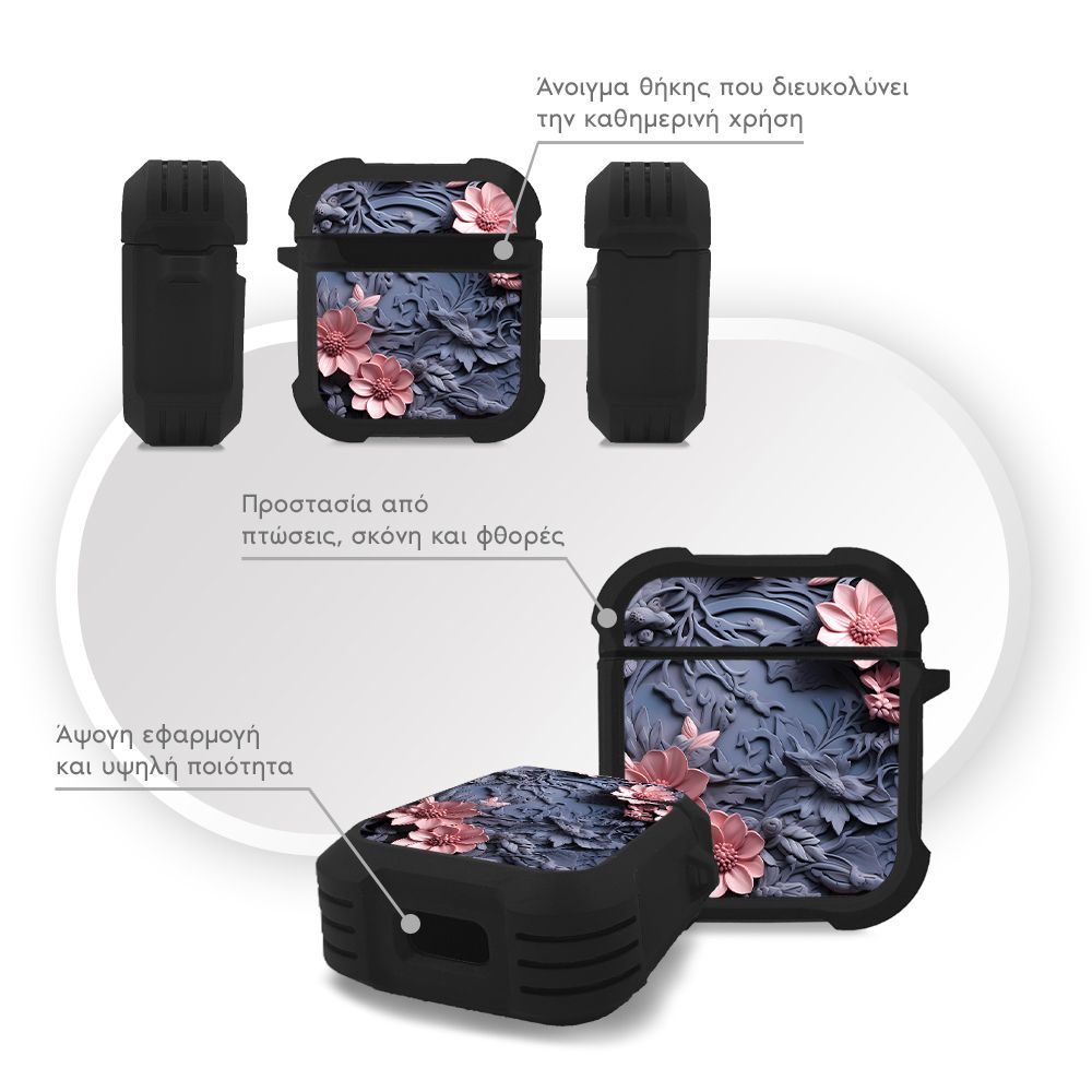 Θήκη Σιλικόνης Sonique 3D Flower Series για AirPods 1/2 Ροζ 02