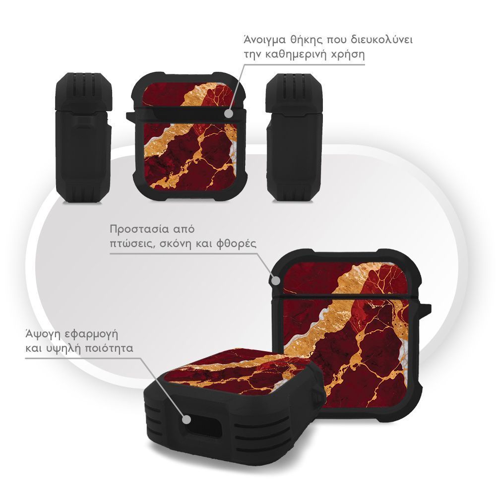 Θήκη Σιλικόνης Marble Series για AirPods 1/2 Κόκκινο