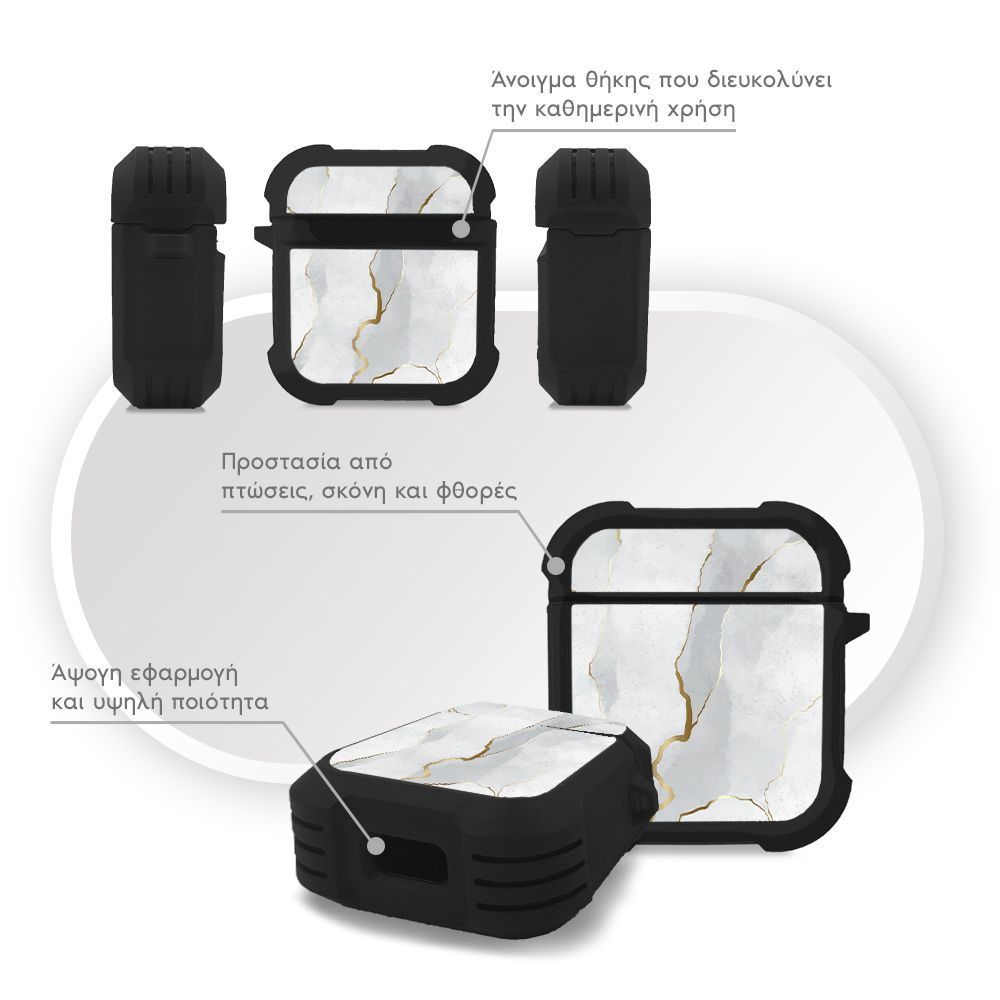 Θήκη Σιλικόνης Marble Series για AirPods 1/2 Λευκό 01