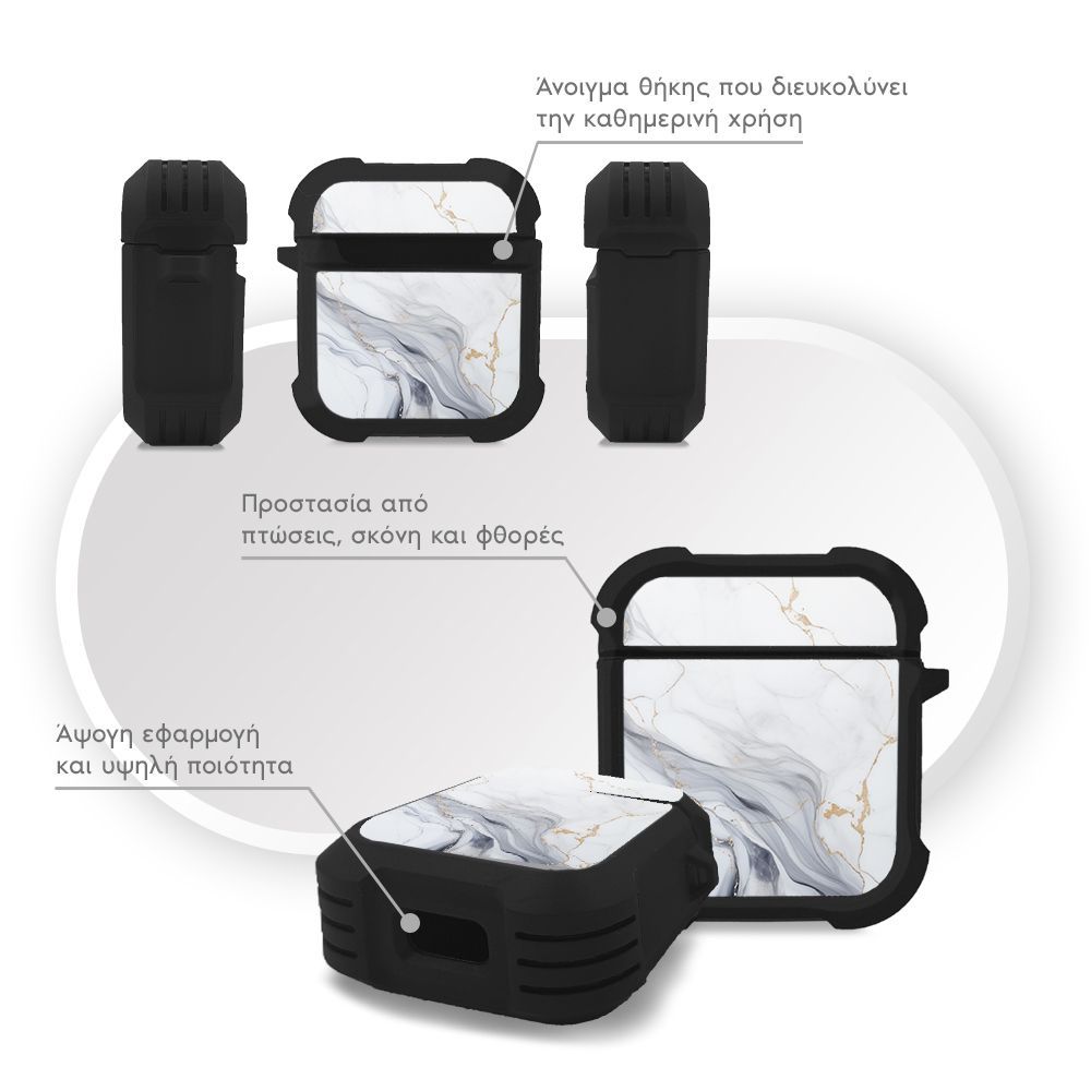 Θήκη Σιλικόνης Marble Series για AirPods 1/2 Λευκό 02