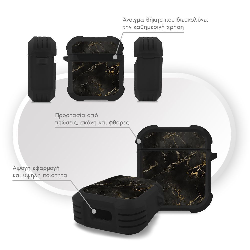 Θήκη Σιλικόνης Marble Series για AirPods 1/2 Μαύρο 01