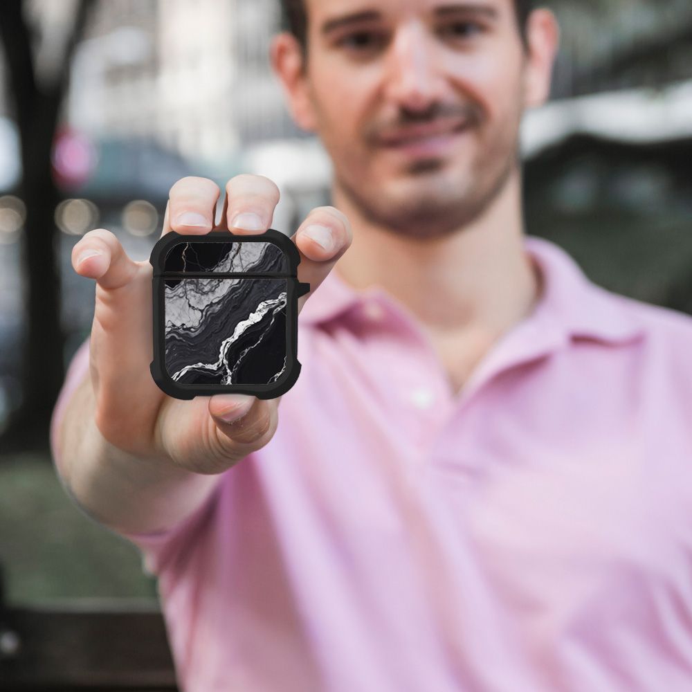 Θήκη Σιλικόνης Marble Series για AirPods 1/2 Μαύρο 02