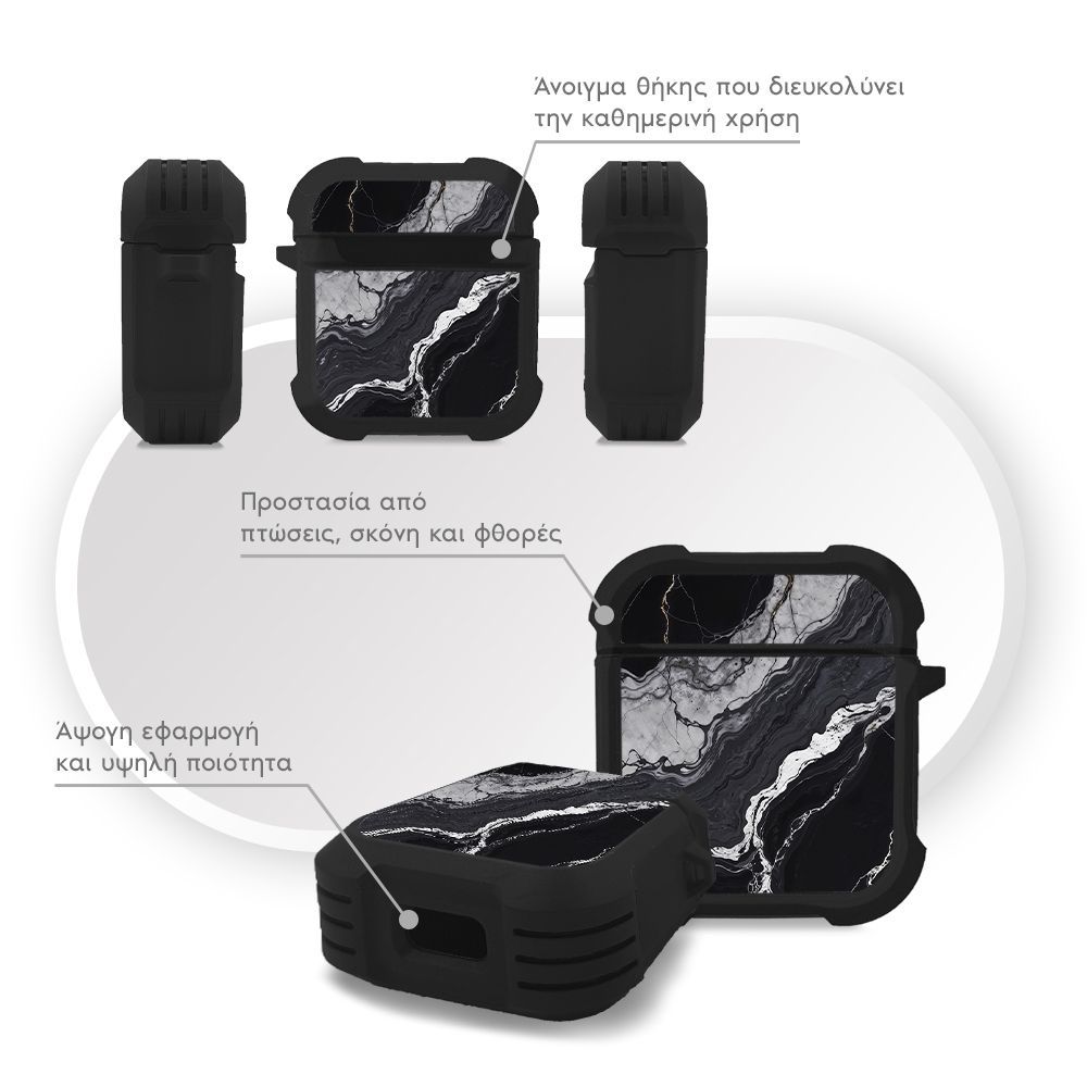 Θήκη Σιλικόνης Marble Series για AirPods 1/2 Μαύρο 02