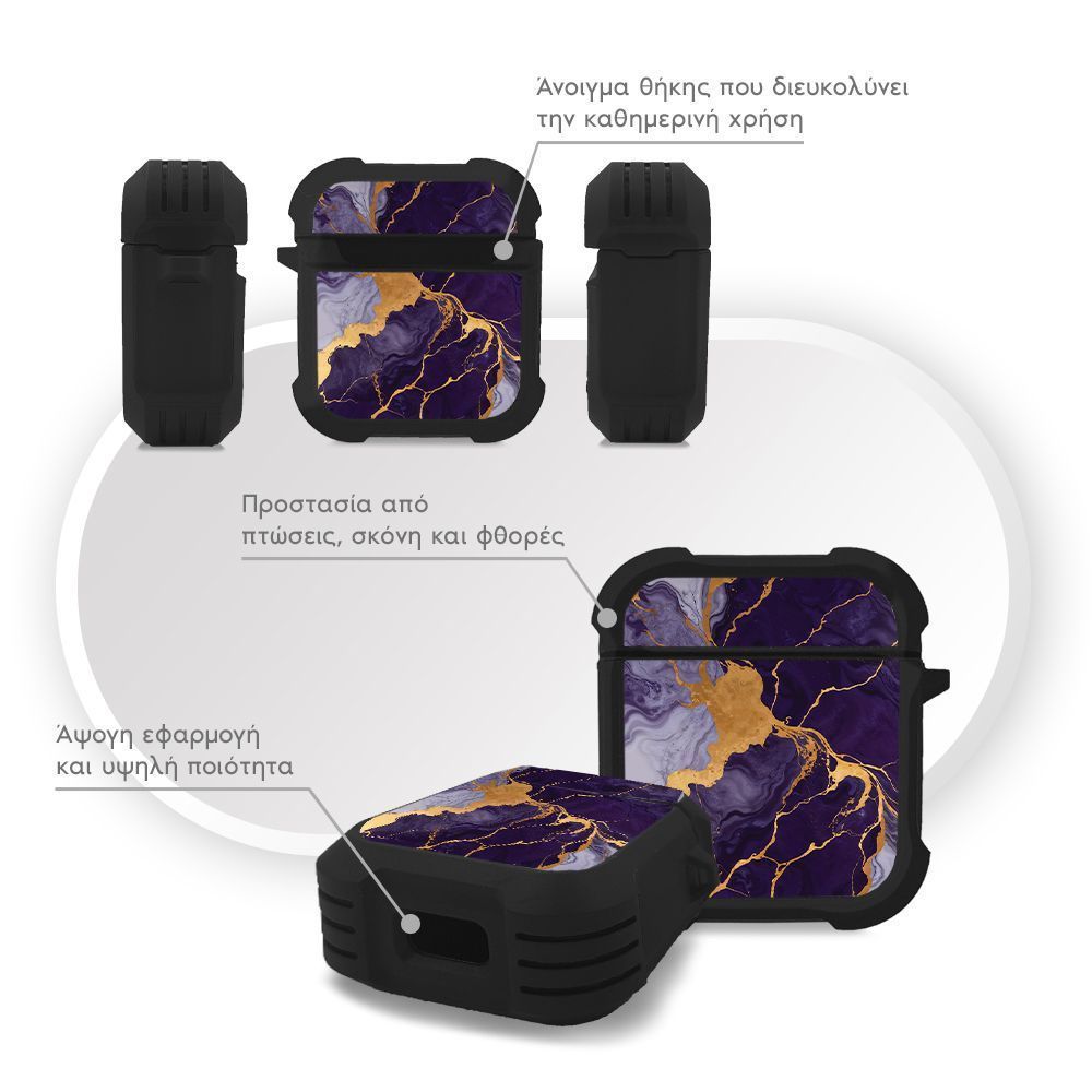 Θήκη Σιλικόνης Marble Series για AirPods 1/2 Μωβ