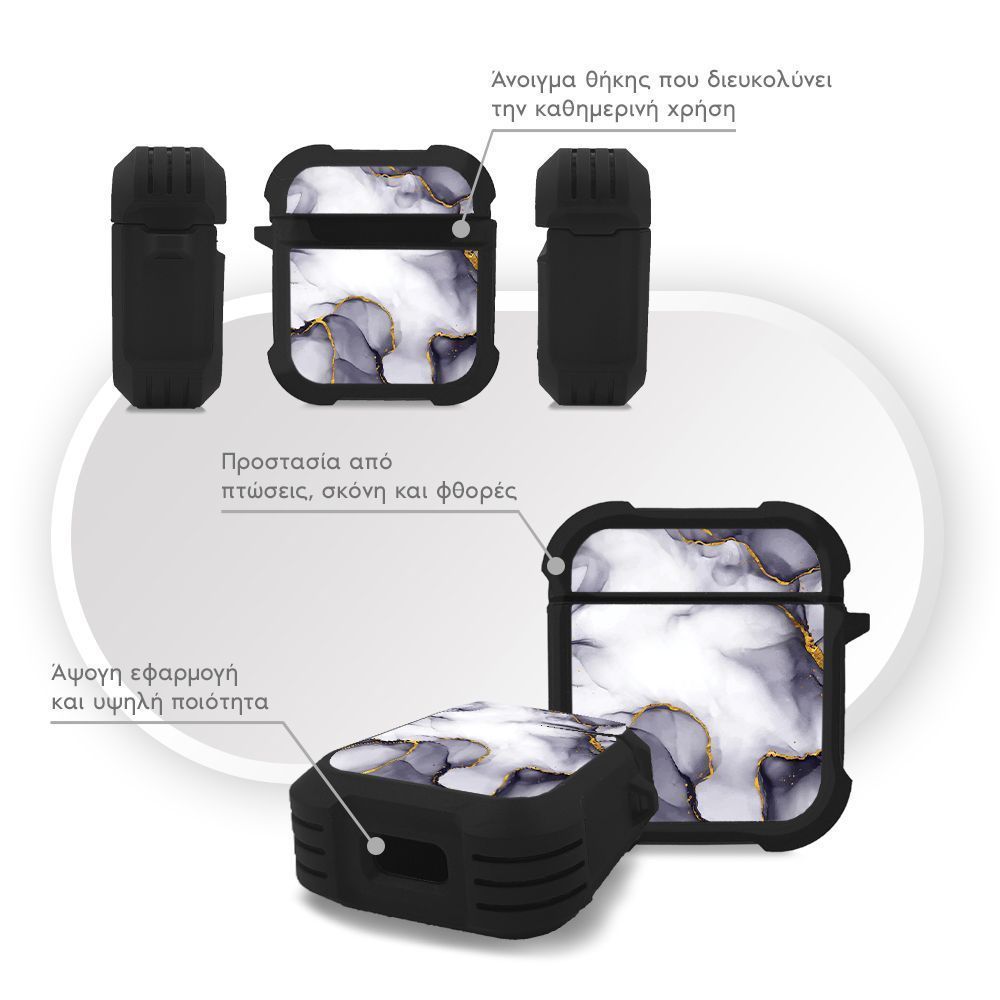 Θήκη Σιλικόνης Marble Series για AirPods 1/2 Μωβ Γκρι