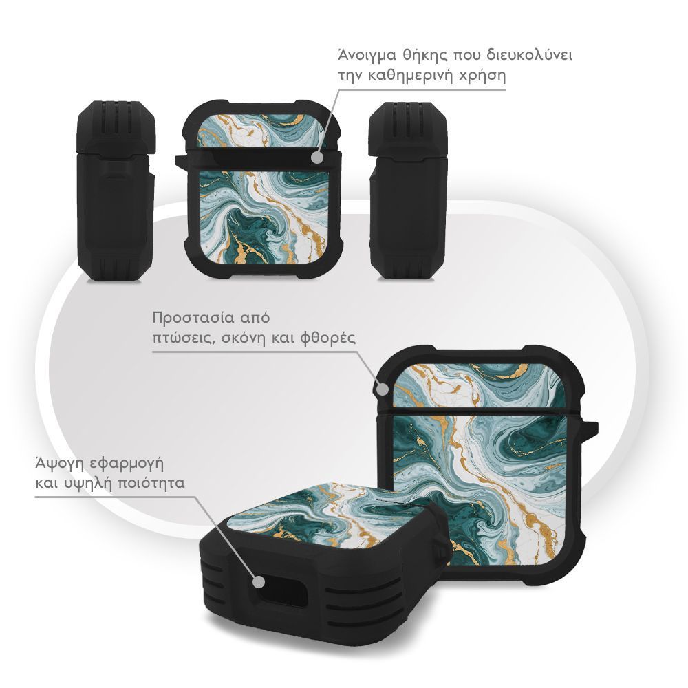 Θήκη Σιλικόνης Marble Series για AirPods 1/2 Πράσινο 01