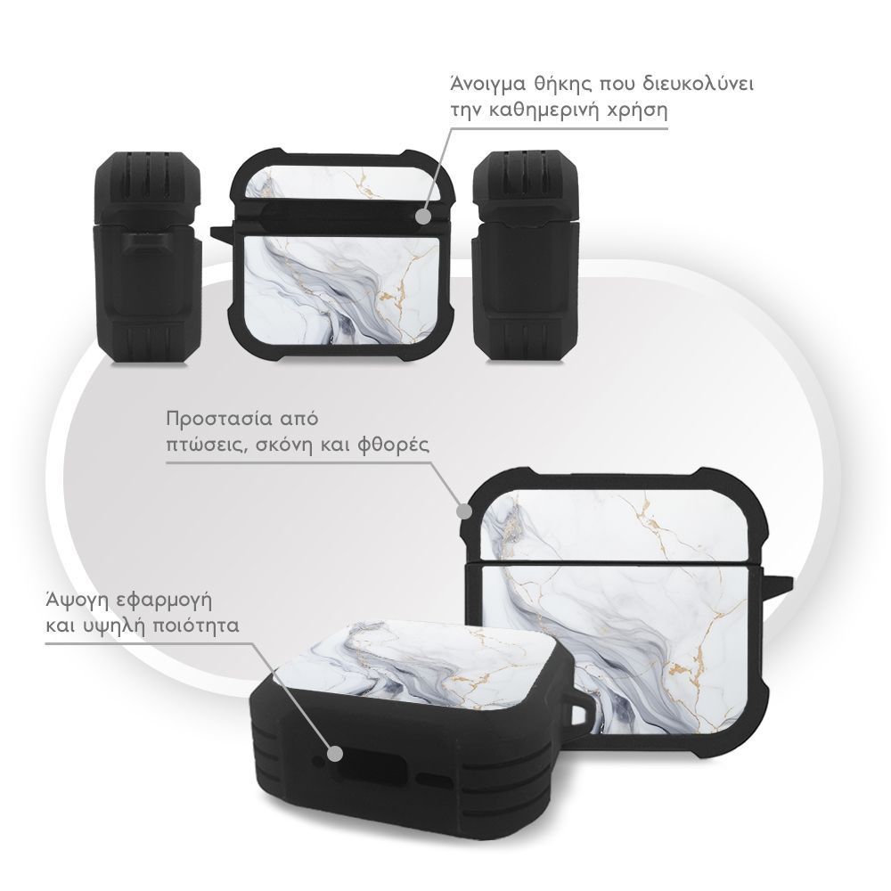 Θήκη Σιλικόνης Sonique Marble Series για AirPods 4 Λευκό 02