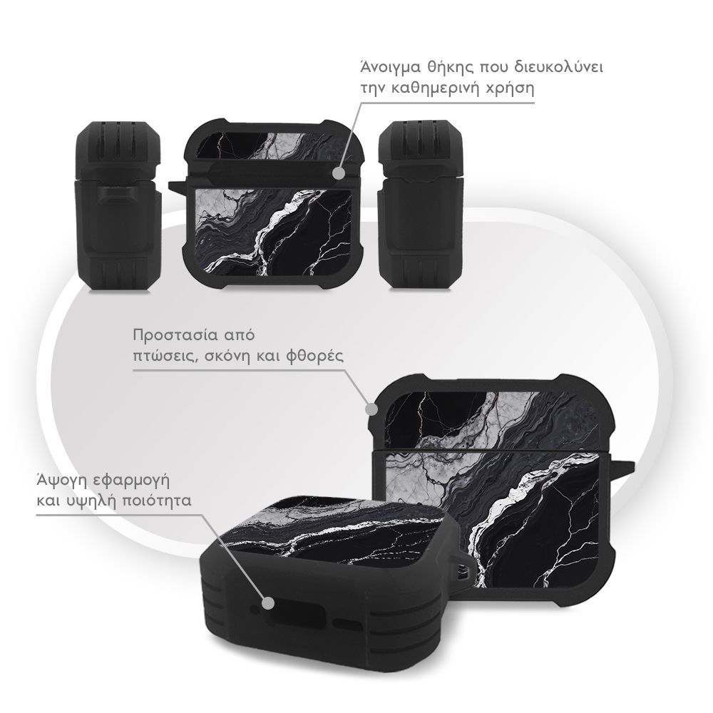 Θήκη Σιλικόνης Sonique Marble Series για AirPods 4 Μαύρο 02