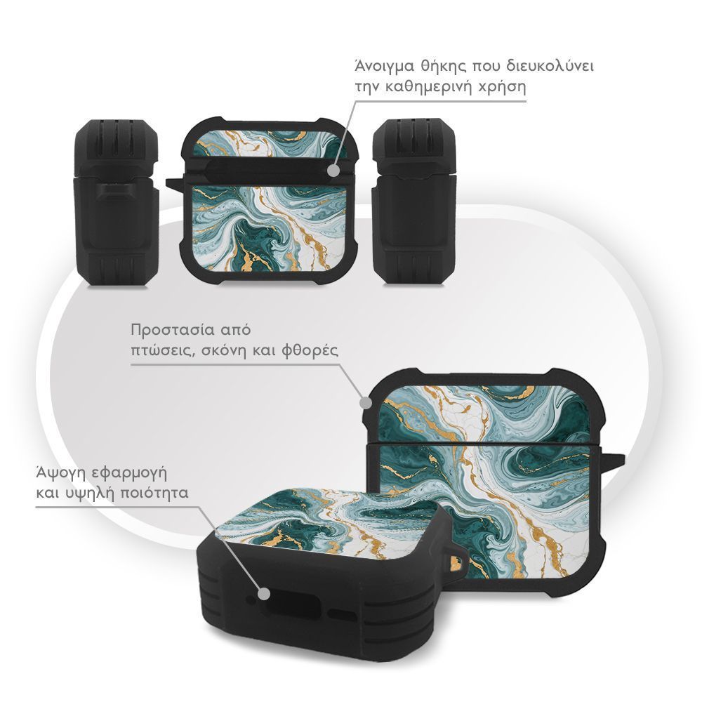 Θήκη Σιλικόνης Sonique Marble Series για AirPods 4 Πράσινο 01