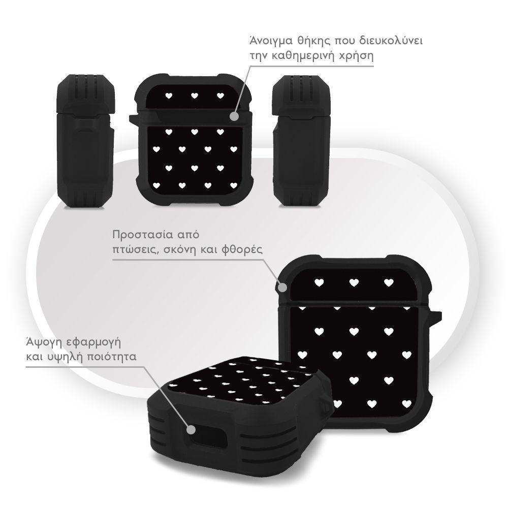 Θήκη Σιλικόνης Sonique Heart Series για AirPods 1/2 Μαύρο 02