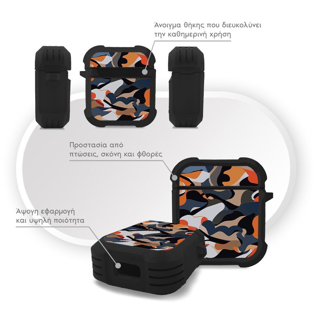 Θήκη Σιλικόνης Sonique Camouflage Army Series για AirPods 1/2 Πορτοκαλί