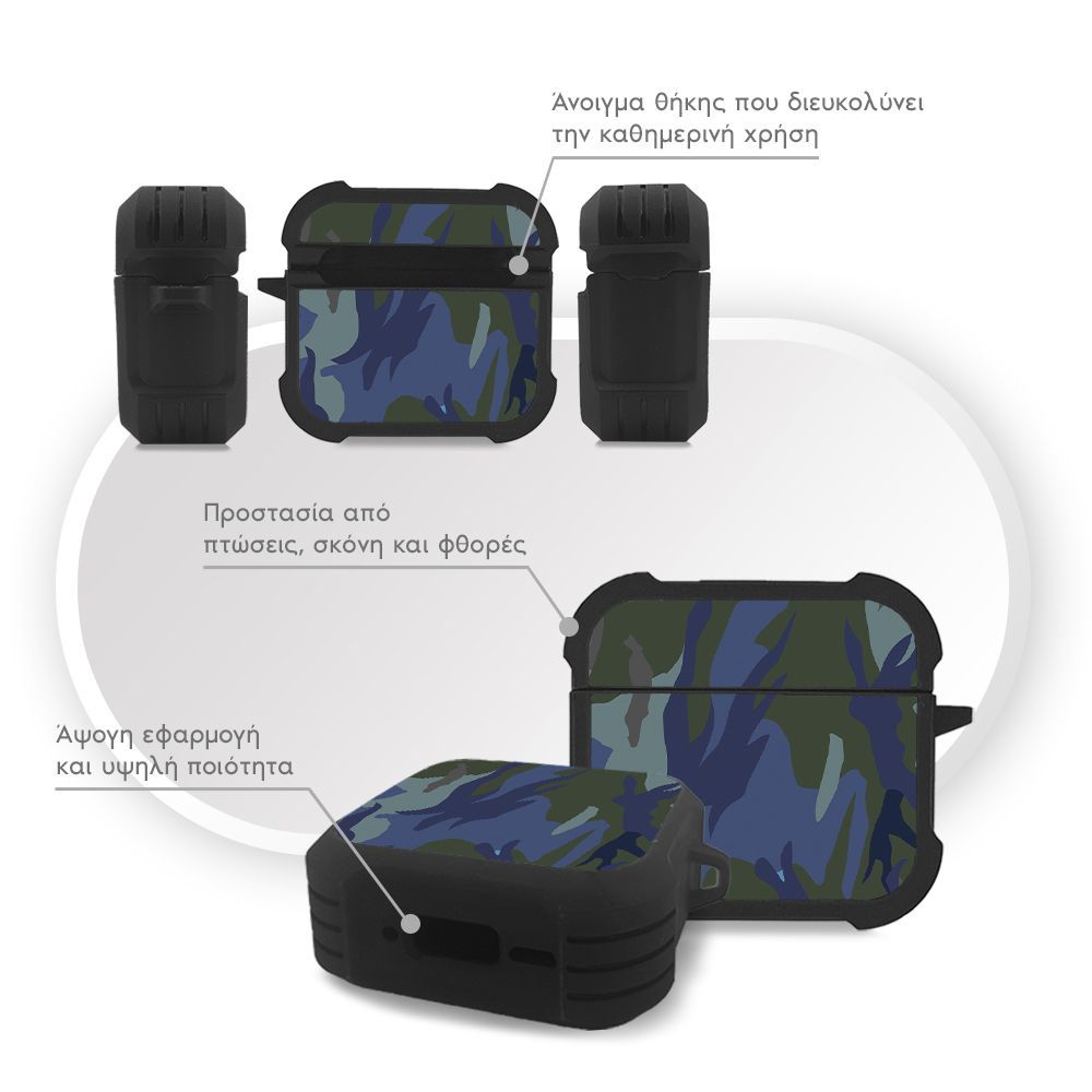 Θήκη Σιλικόνης Sonique Camouflage Army Series για AirPods 4 Μπλε 01