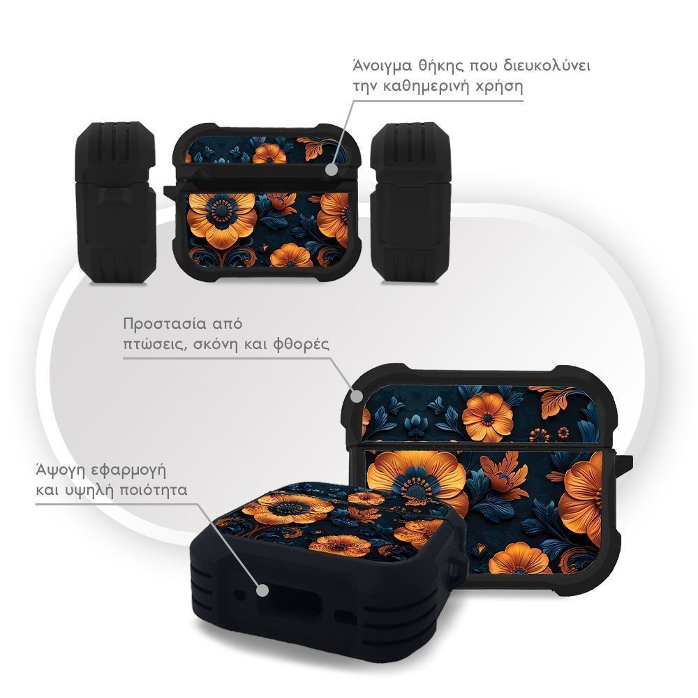 Θήκη Σιλικόνης Sonique 3D Flower Series για AirPods Pro / Pro 2 Πορτοκαλί 01
