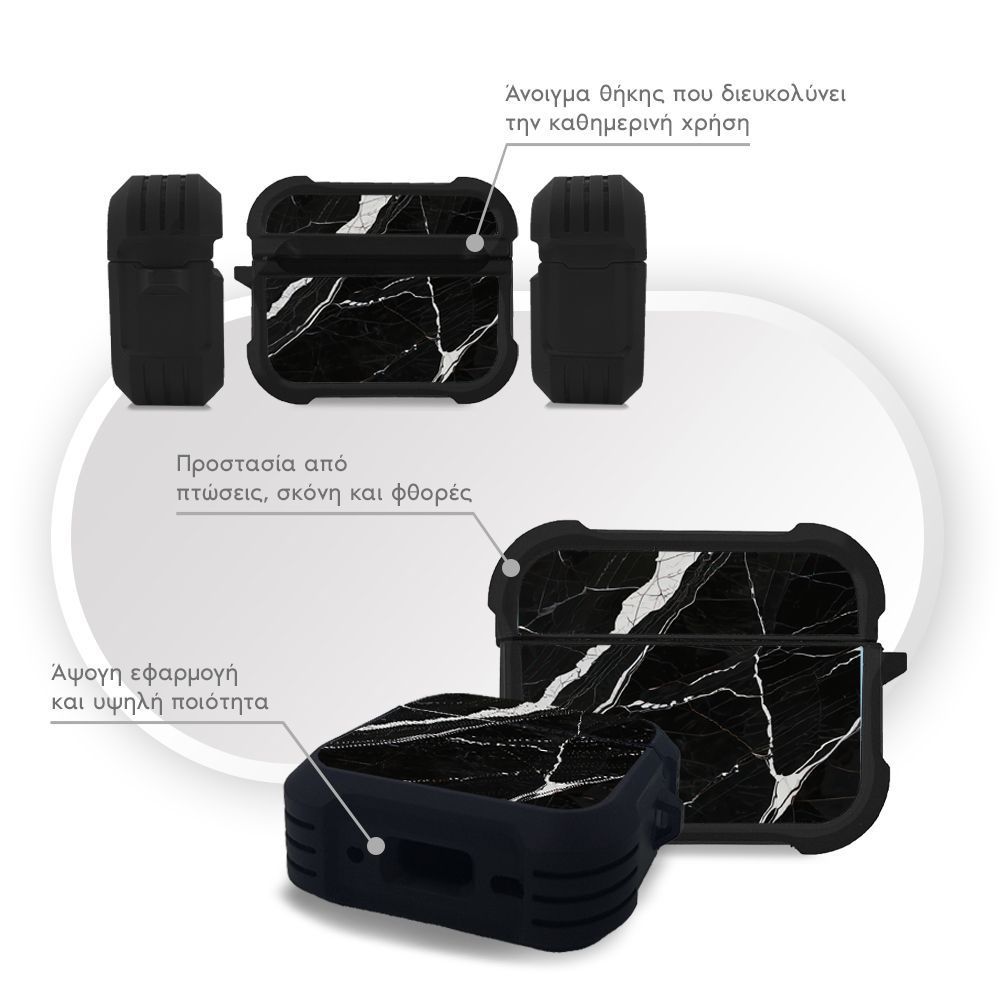 Θήκη Σιλικόνης Sonique Marble Series για AirPods Pro / Pro 2 Μαύρο