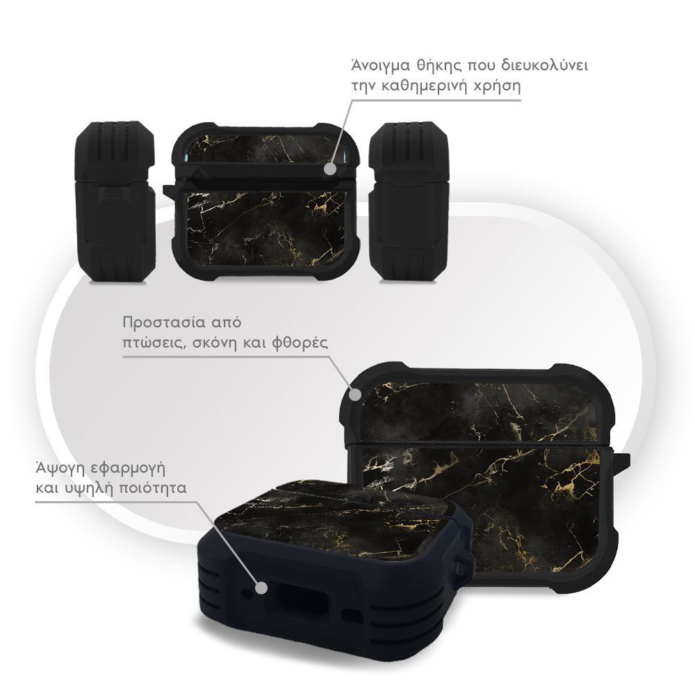 Θήκη Σιλικόνης Sonique Marble Series για AirPods Pro / Pro 2 Μαύρο 01