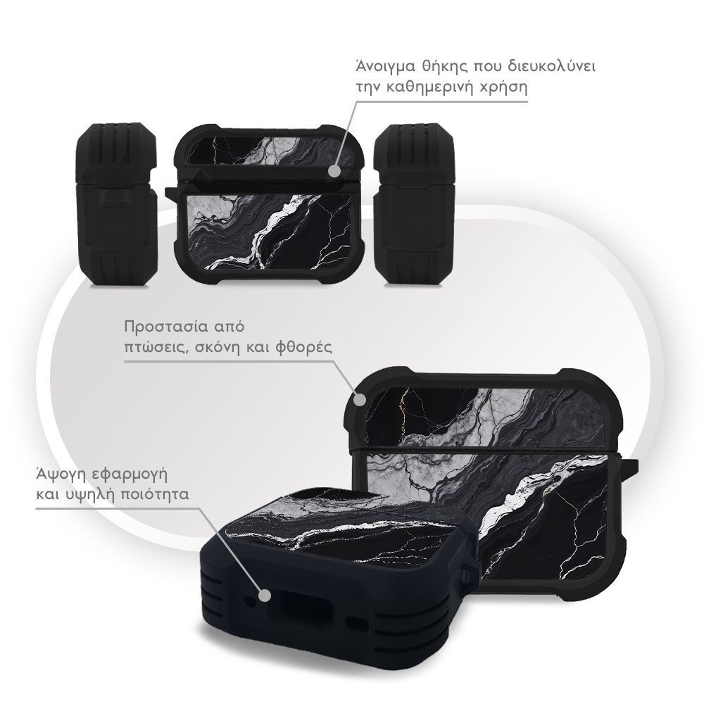 Θήκη Σιλικόνης Sonique Marble Series για AirPods Pro / Pro 2 Μαύρο 02