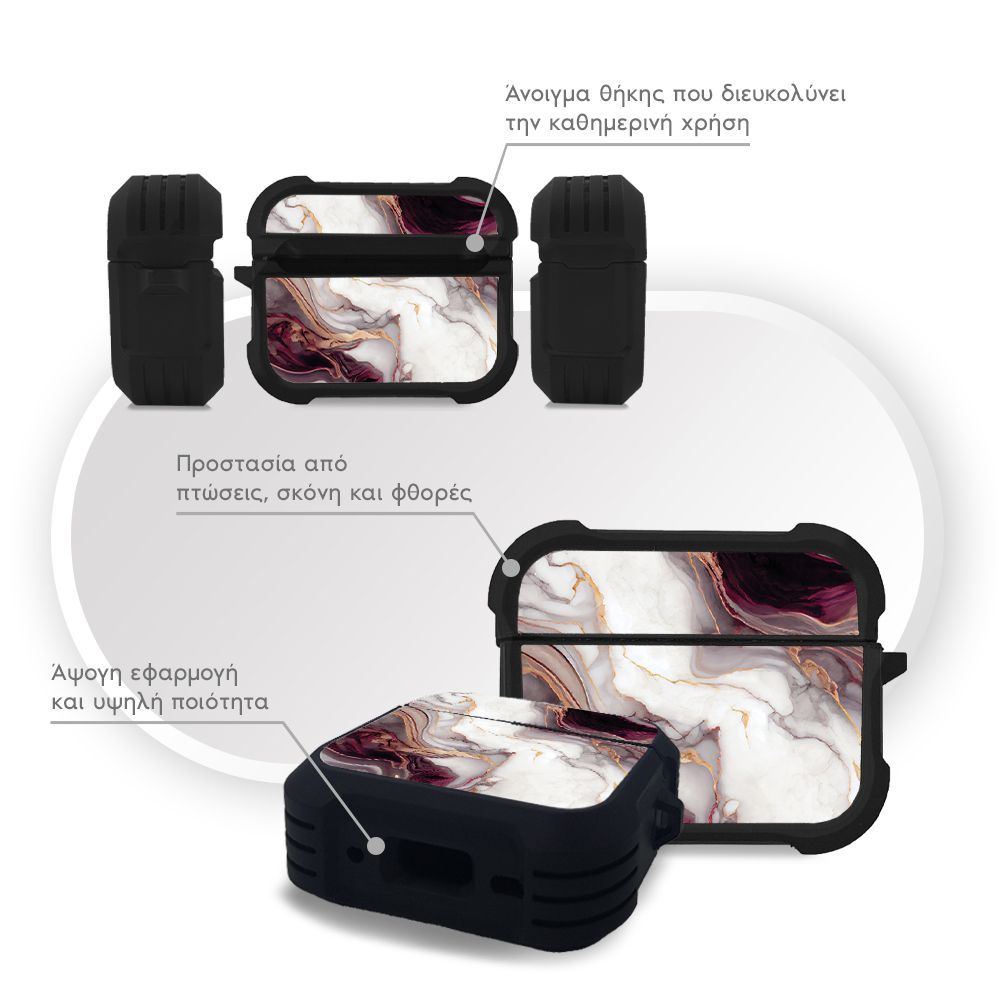 Θήκη Σιλικόνης Sonique Marble Series για AirPods Pro / Pro 2 Μπορντώ