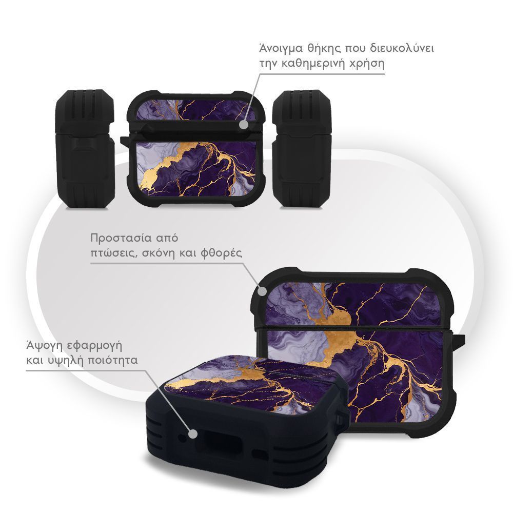 Θήκη Σιλικόνης Sonique Marble Series για AirPods Pro / Pro 2 Μωβ