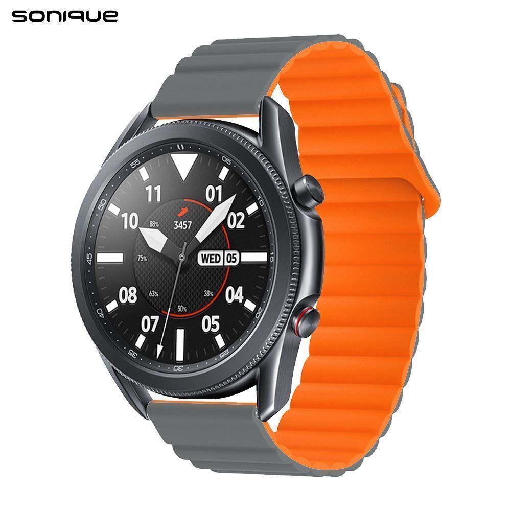Λουράκι Σιλικόνης Wavy Magnetic Band Sonique 20mm για Samsung, Huawei, Amazfit, Xiaomi, Honor Γκρι / Πορτοκαλί
