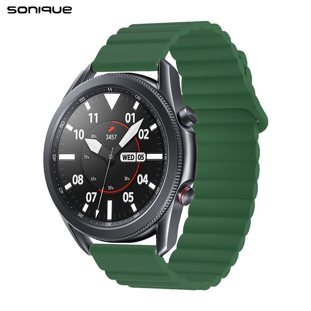 Λουράκι Σιλικόνης Wavy Magnetic Band Sonique 20mm για Samsung, Huawei, Amazfit, Xiaomi, Honor Πράσινο Σκούρο