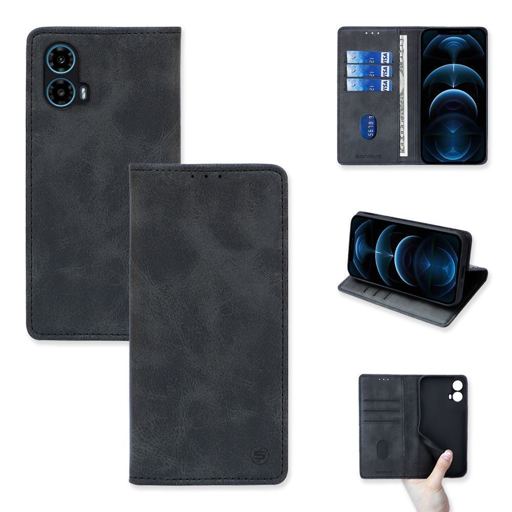 Θήκη Πορτοφόλι Vintage Magnet Wallet Sonique Motorola Moto G34 5G Μαύρο