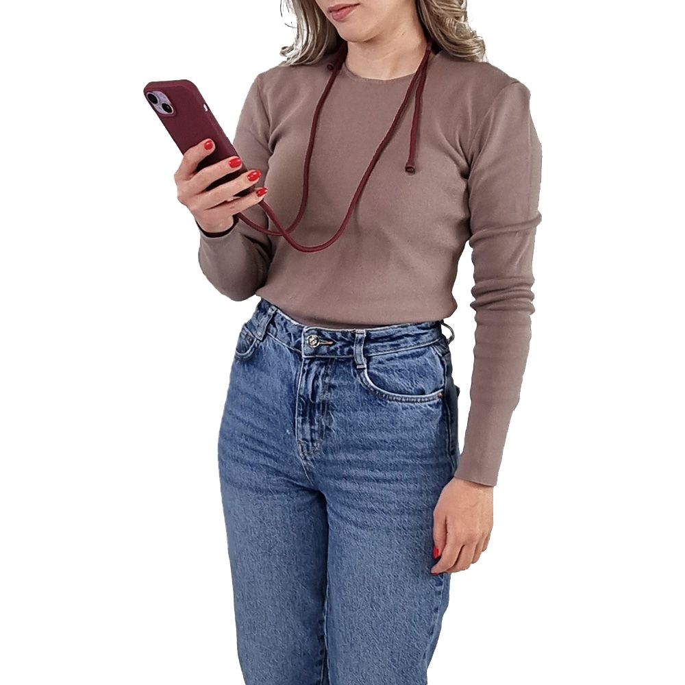 Θήκη Σιλικόνης με Κορδόνι CarryHang Sonique Apple iPhone 17 Pro Μπορντό