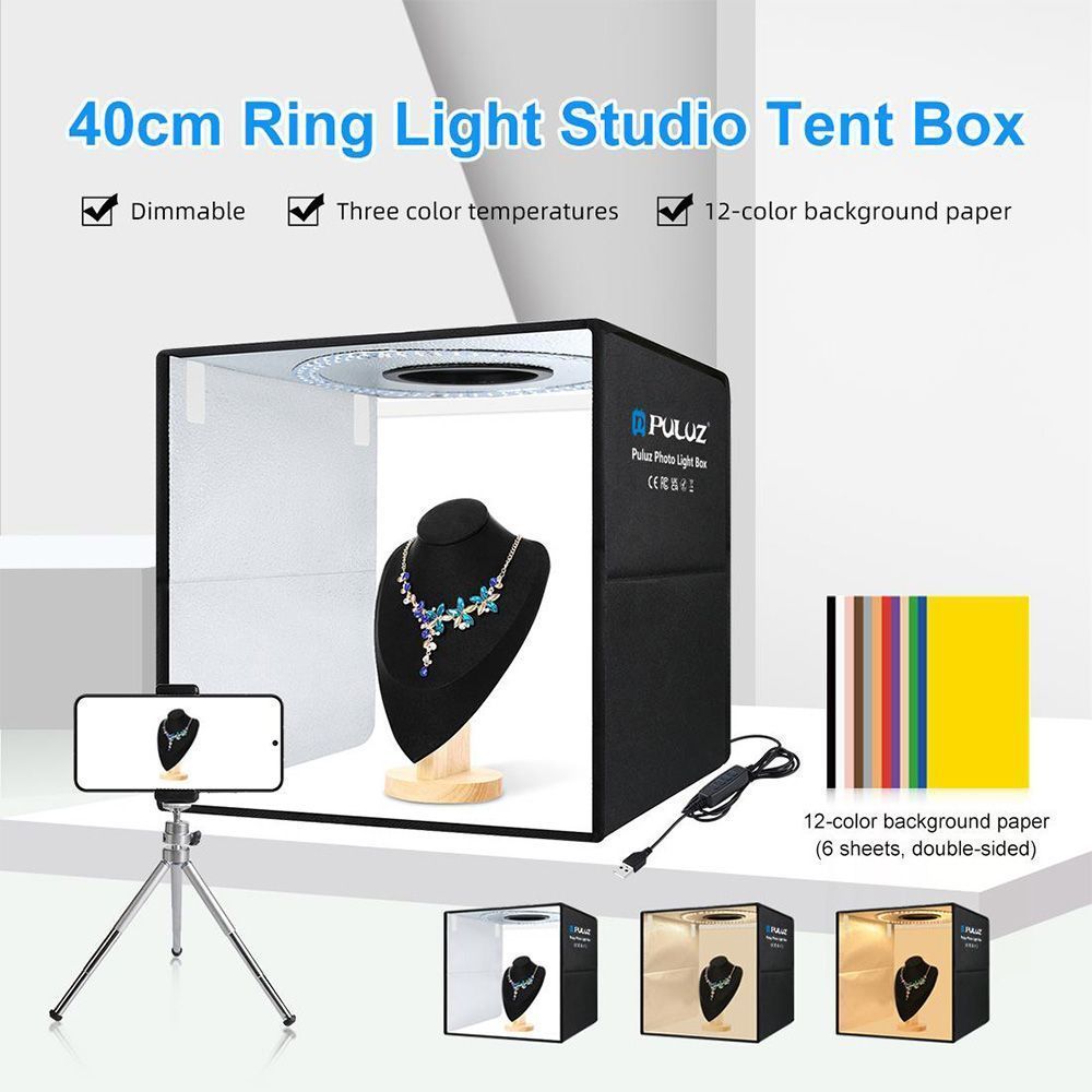 Puluz Φωτογραφικό Στούντιο Προϊόντων με 6 Double Backgrounds και LED Φωτισμό 40x40x40cm