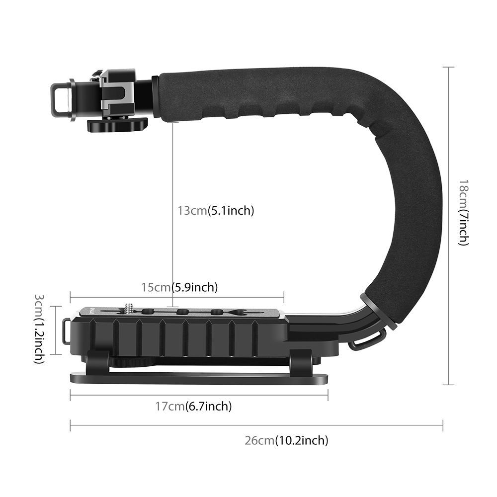 Puluz U-Grip Σταθεροποιητής Φωτογραφικής Μηχανής με LED Φωτισμό & Μικρόφωνο Μαύρο
