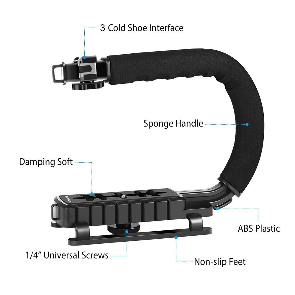 Puluz U-Grip Σταθεροποιητής Φωτογραφικής Μηχανής με LED Φωτισμό & Μικρόφωνο Μαύρο