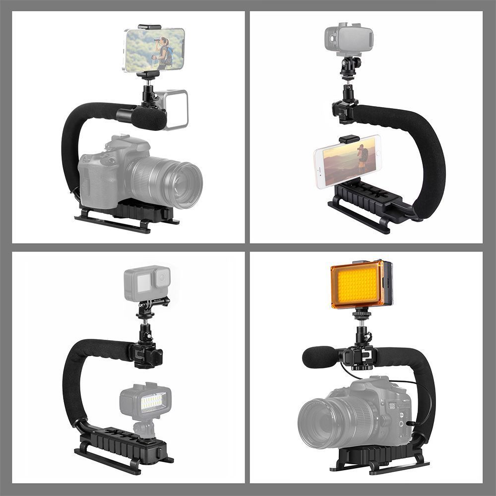 Puluz U-Grip Σταθεροποιητής Φωτογραφικής Μηχανής με LED Φωτισμό & Μικρόφωνο Μαύρο