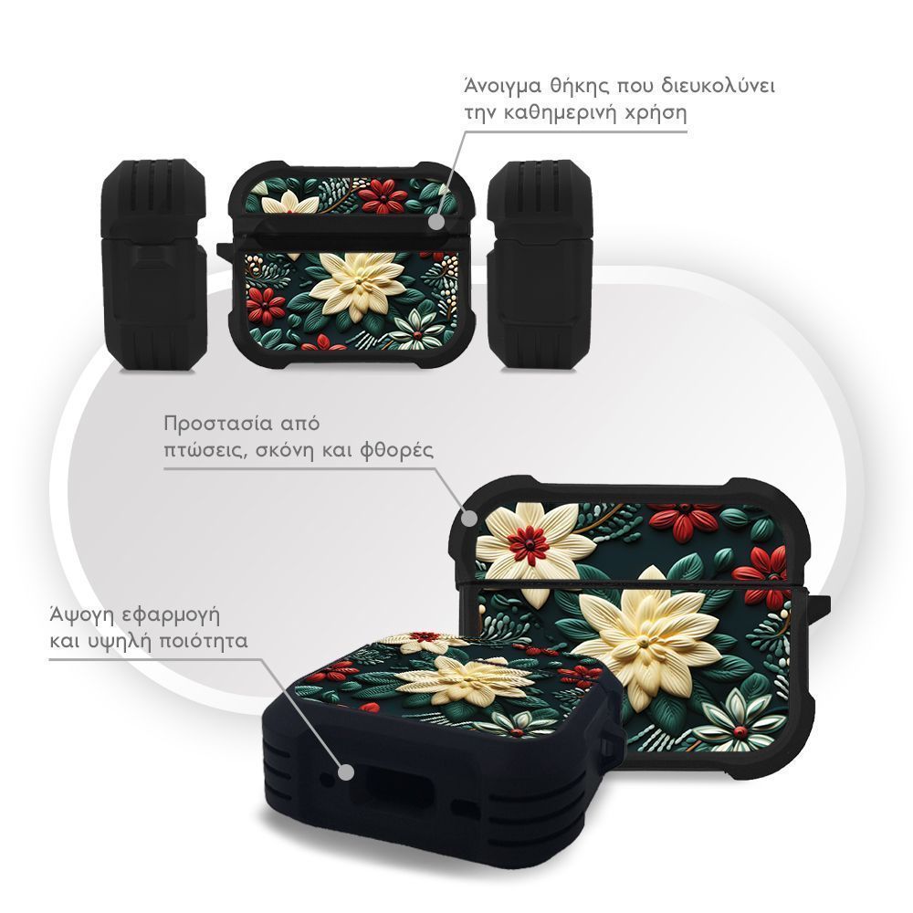 Θήκη Σιλικόνης Sonique 3D Flower Series για AirPods Pro 3 Πράσινο