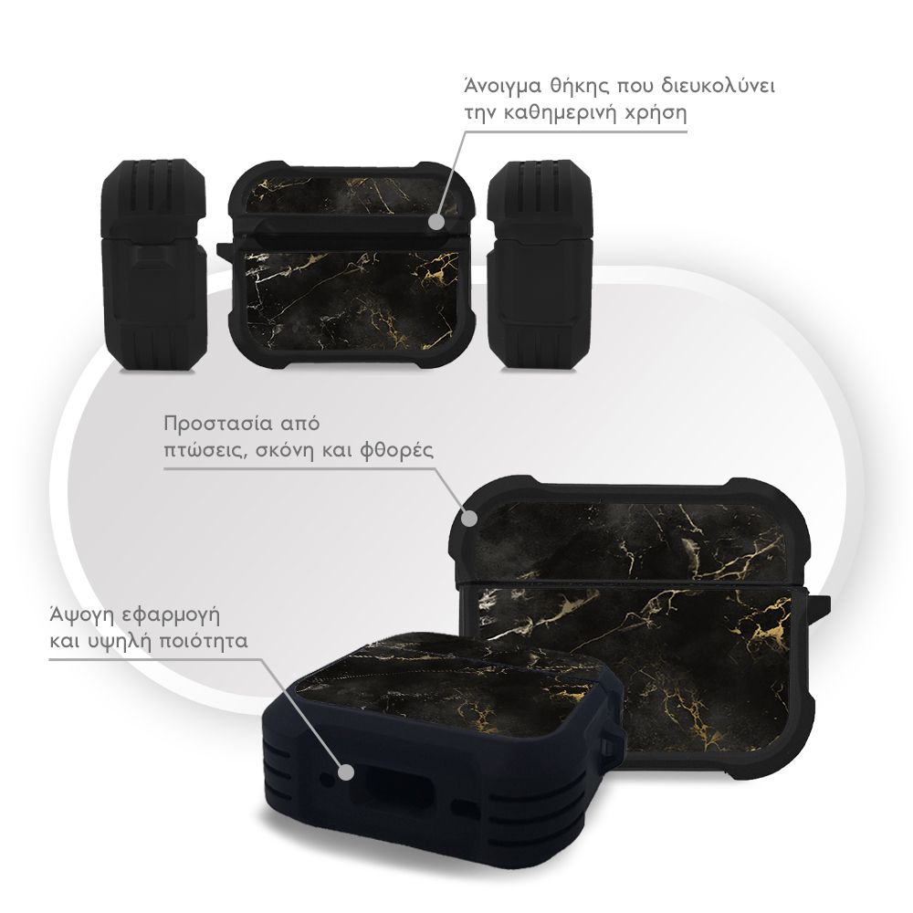 Θήκη Σιλικόνης Marble Series για AirPods Pro 3 Μαύρο 01