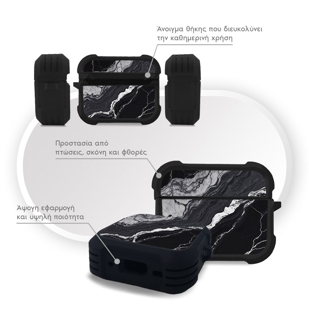 Θήκη Σιλικόνης Marble Series για AirPods Pro 3 Μαύρο 02