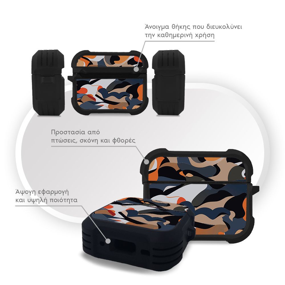 Θήκη Σιλικόνης Sonique Camouflage Army Series για AirPods Pro 3 Πορτοκαλί