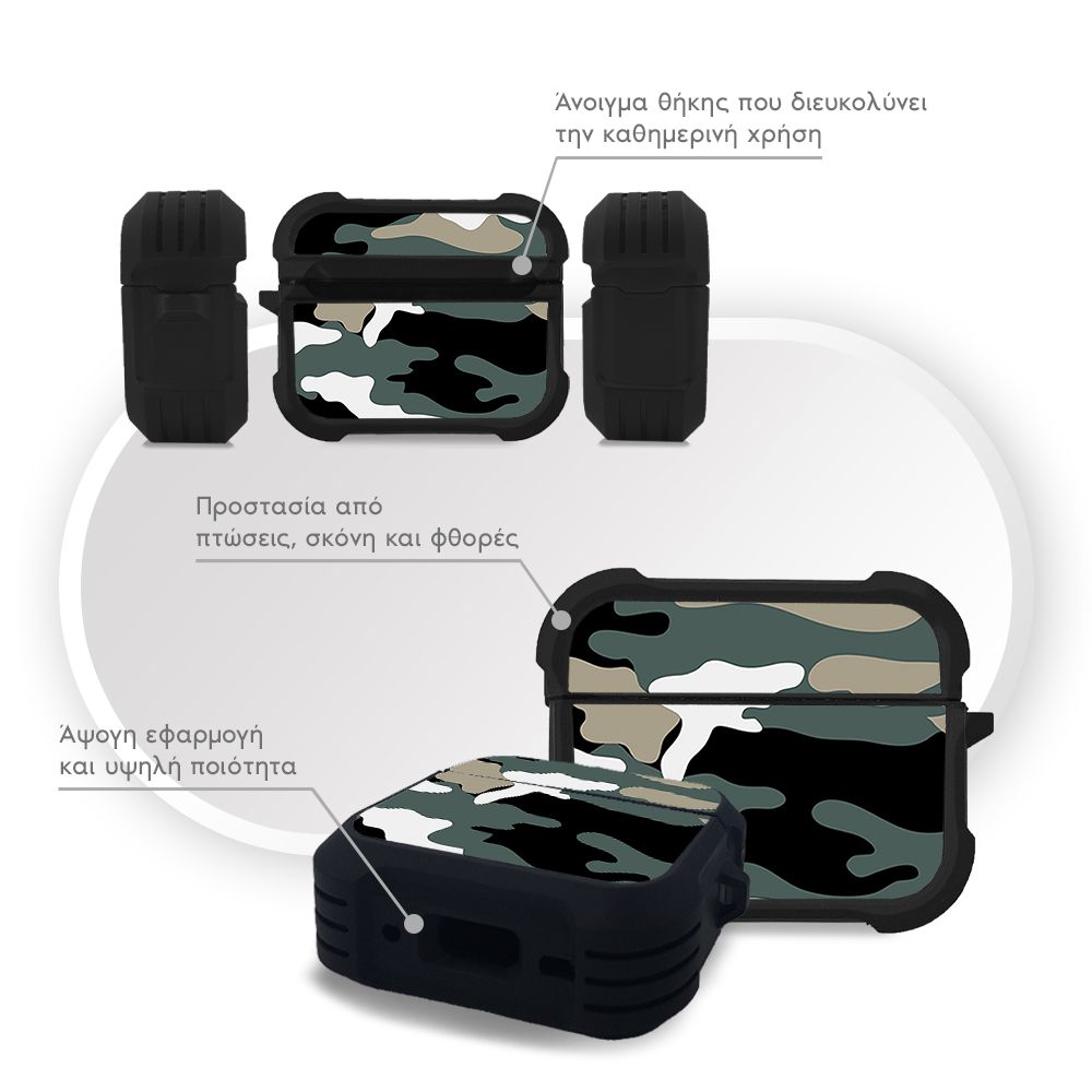 Θήκη Σιλικόνης Sonique Camouflage Army Series για AirPods Pro 3 Χακί