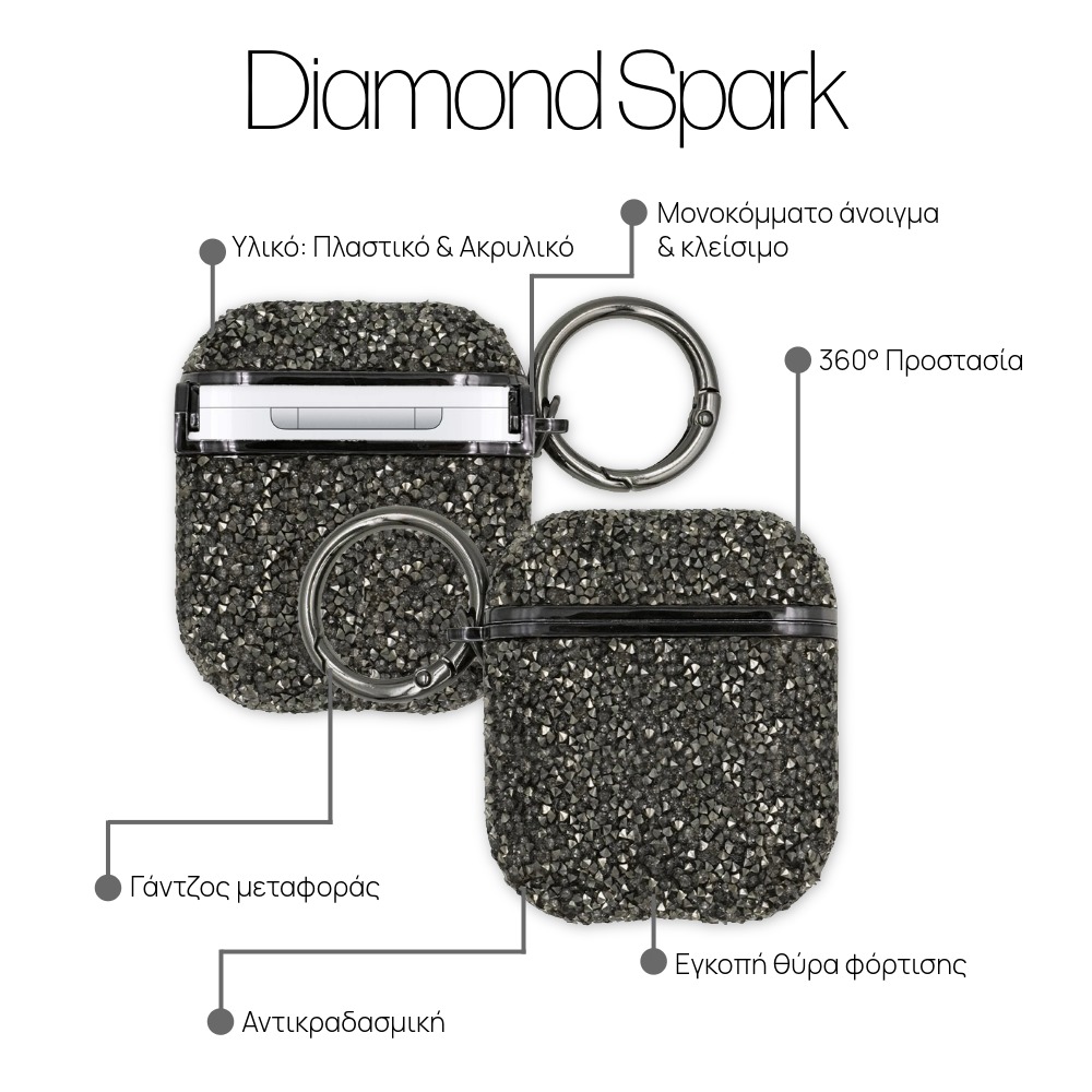 Θήκη Sonique Diamond Sparkle για AirPods 1/2 Ανθρακί