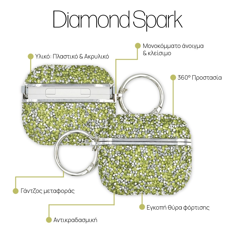 Θήκη Sonique Diamond Sparkle για AirPods 4 Πράσινο Ανοιχτό