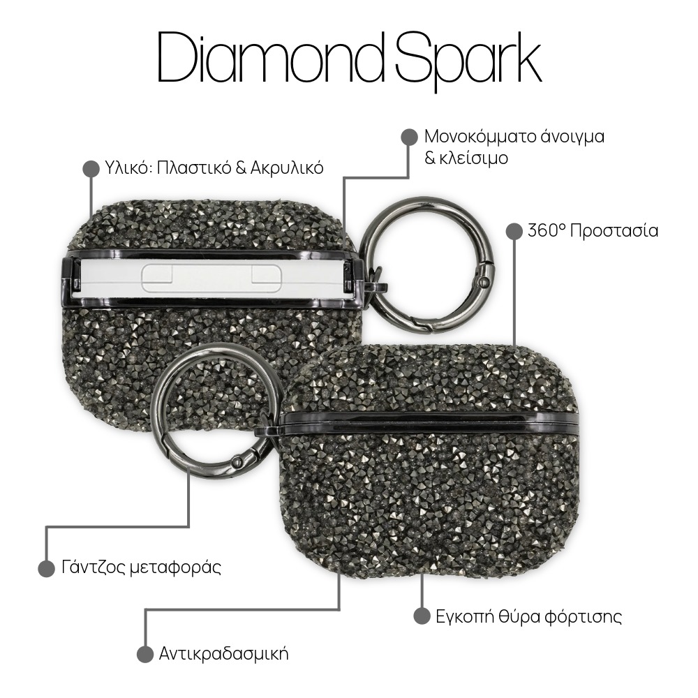 Θήκη Sonique Diamond Sparkle για AirPods Pro 2 Ανθρακί