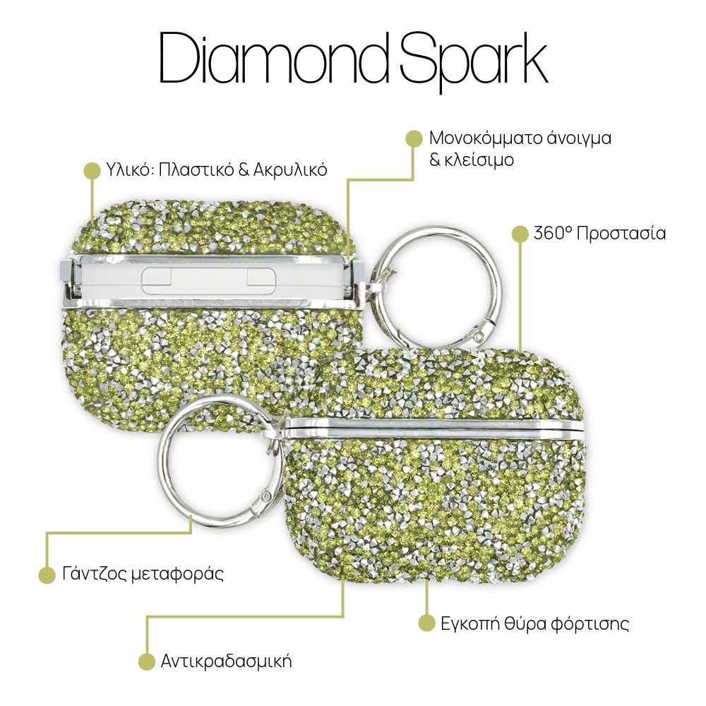Θήκη Sonique Diamond Sparkle για AirPods Pro 2 Πράσινο Ανοιχτό