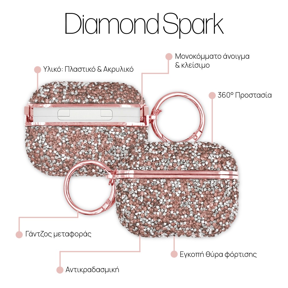 Θήκη Sonique Diamond Sparkle για AirPods Pro 3 Ροζ Χρυσό