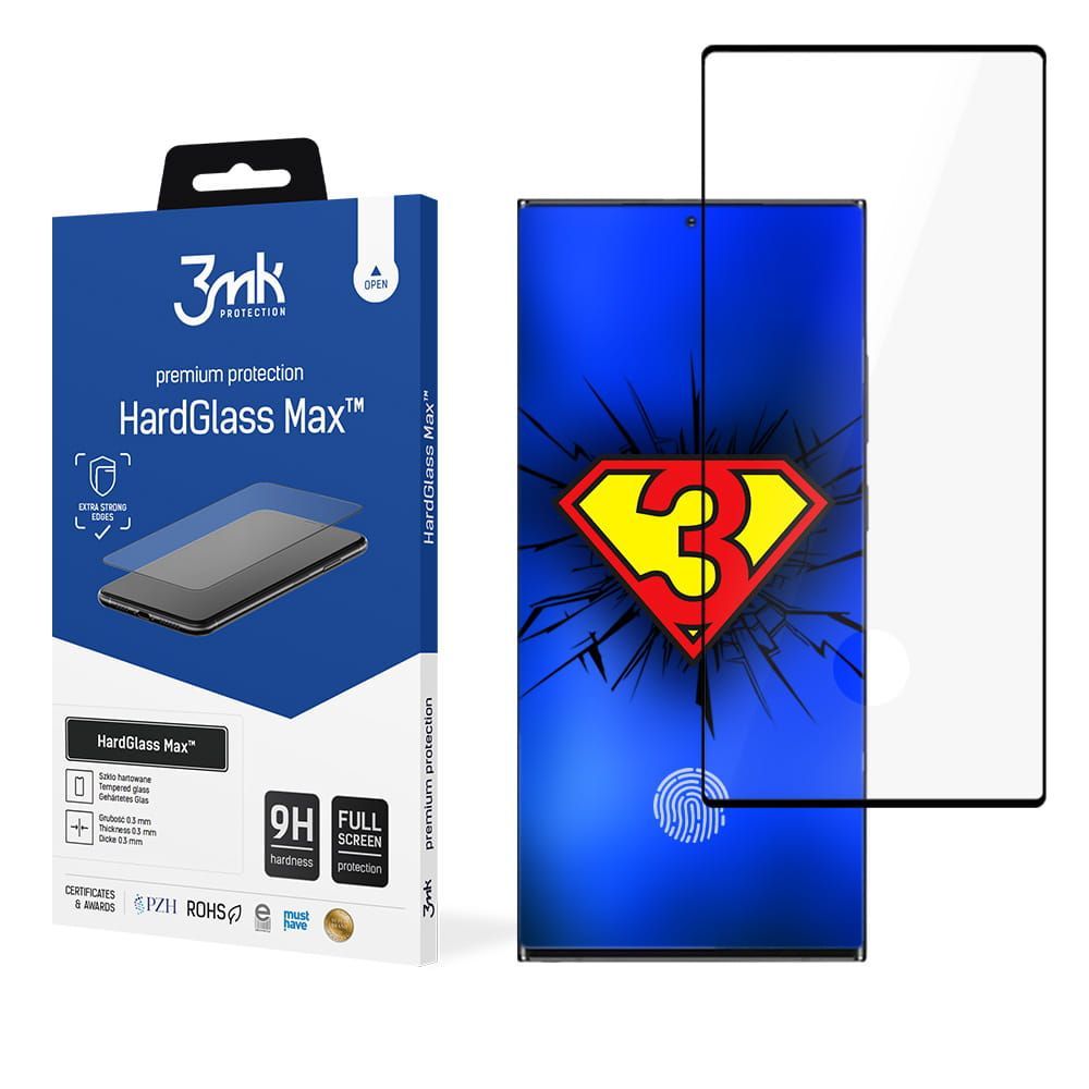 Προστατευτικό Οθόνης 3MK HardGlass Max Samsung (Finger Print) Galaxy S22 Ultra Μαύρο