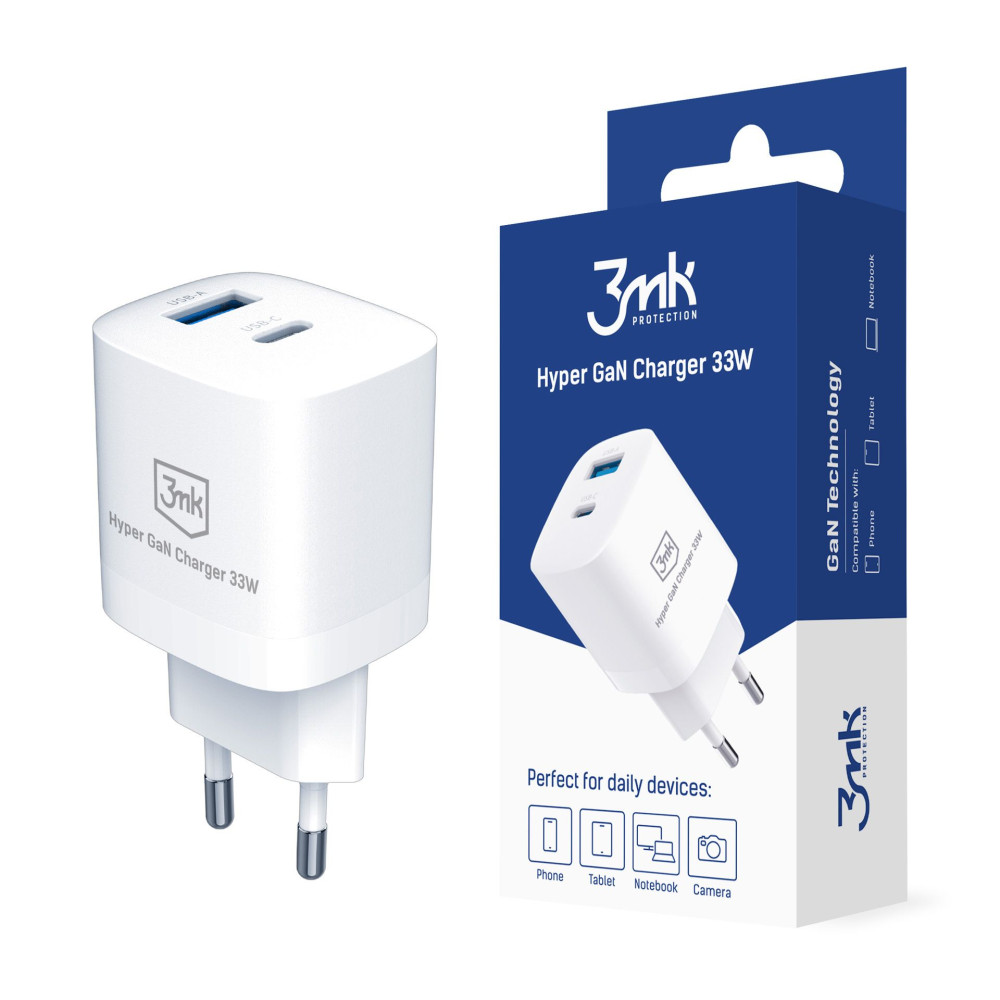 Φορτιστής 3mk Hyper Charger 33W USB-A, USB-C 33W PD Λευκό