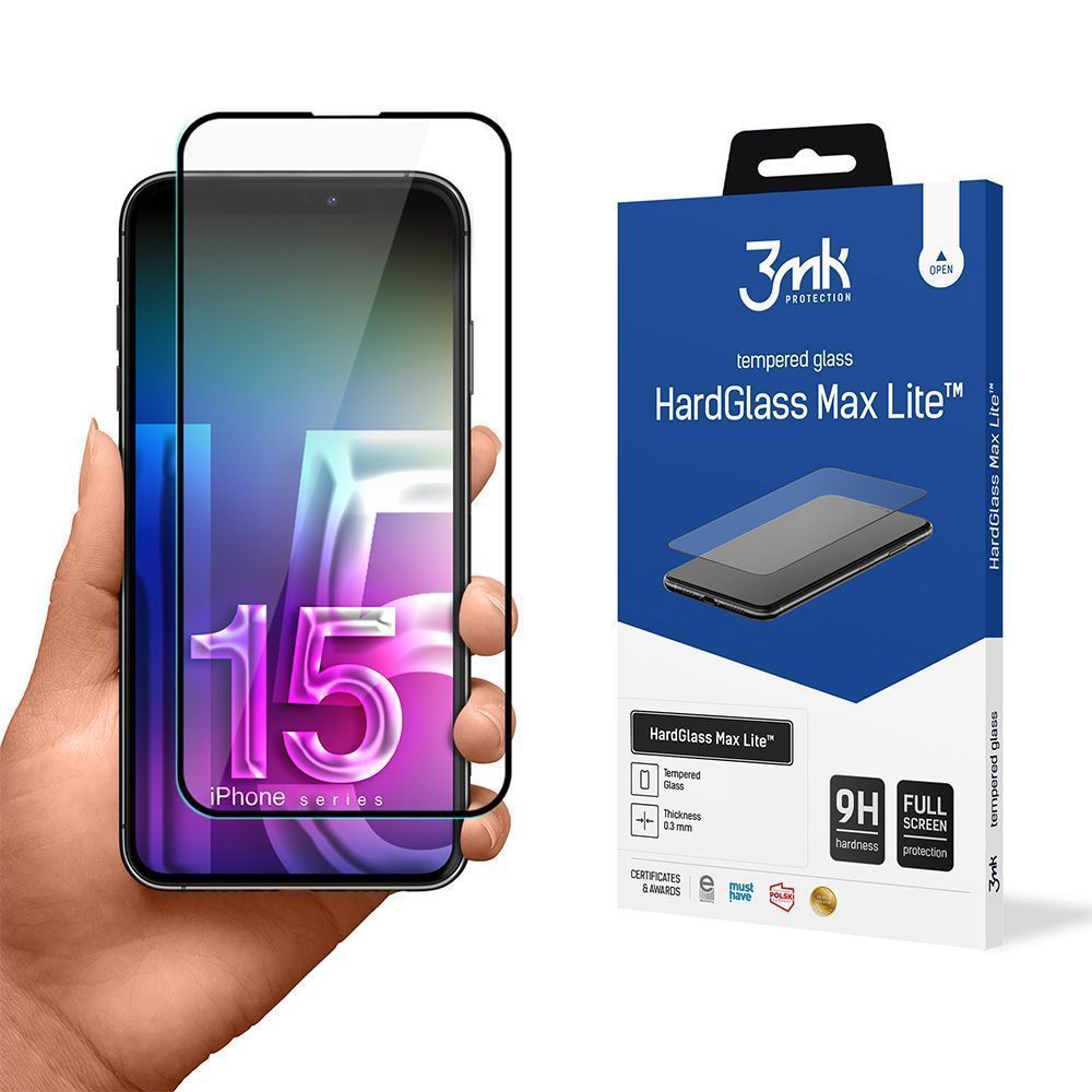 3MK HardGlass Max Lite Full Screen Apple iPhone 15 Μαύρο
