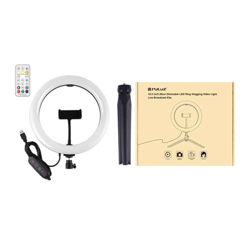 Ring Light Puluz 26cm με Τρίποδο RGBW LED Ring Vlogging