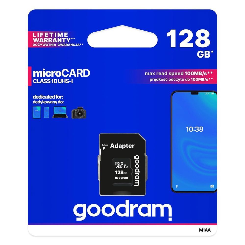 Κάρτα Μνήμης GoodRam Micro SDXC 128GB kl. 10 UHS-I 30/15MB/s +adapter