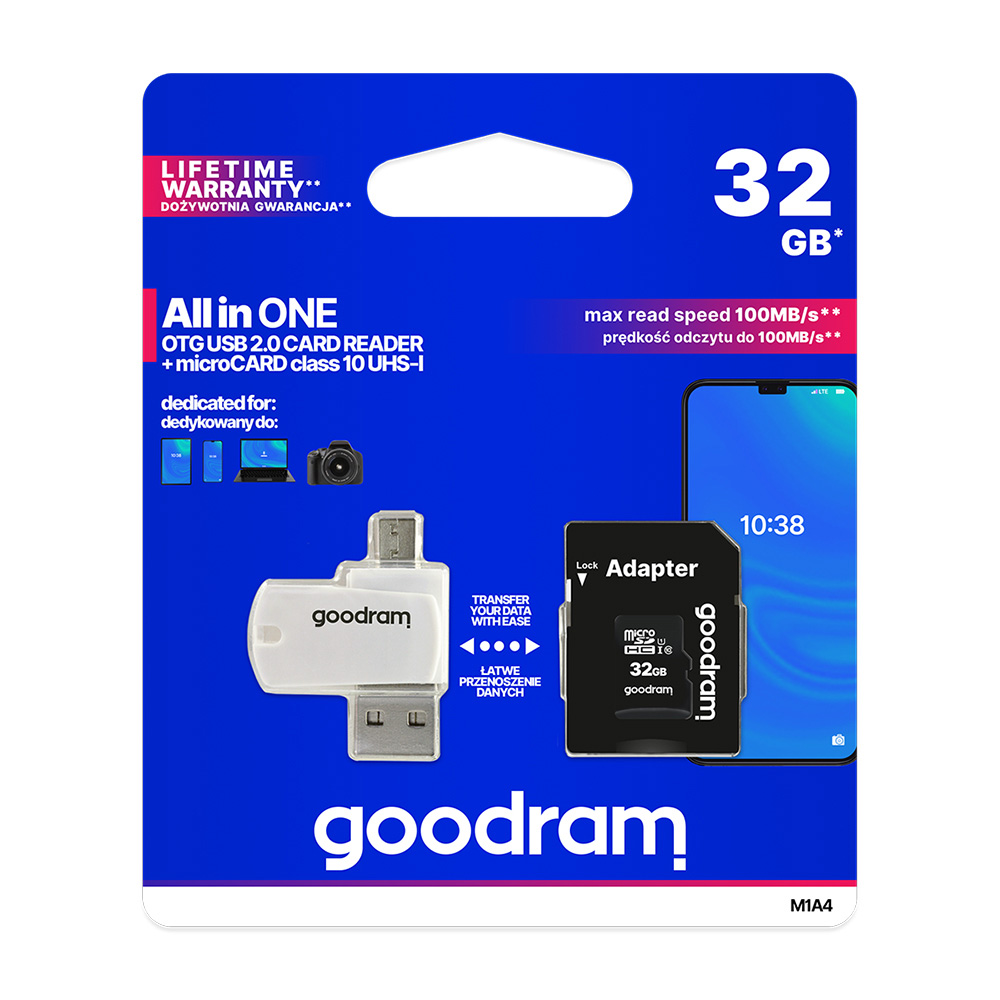 Κάρτα Μνήμης GoodRam 32GB microSDHC cl. 10 UHS-I + adapter + card reader Λευκό