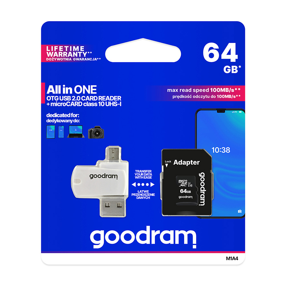 Κάρτα Μνήμης GoodRam 64GB microSDHC cl. 10 UHS-I + adapter + card reader Λευκό