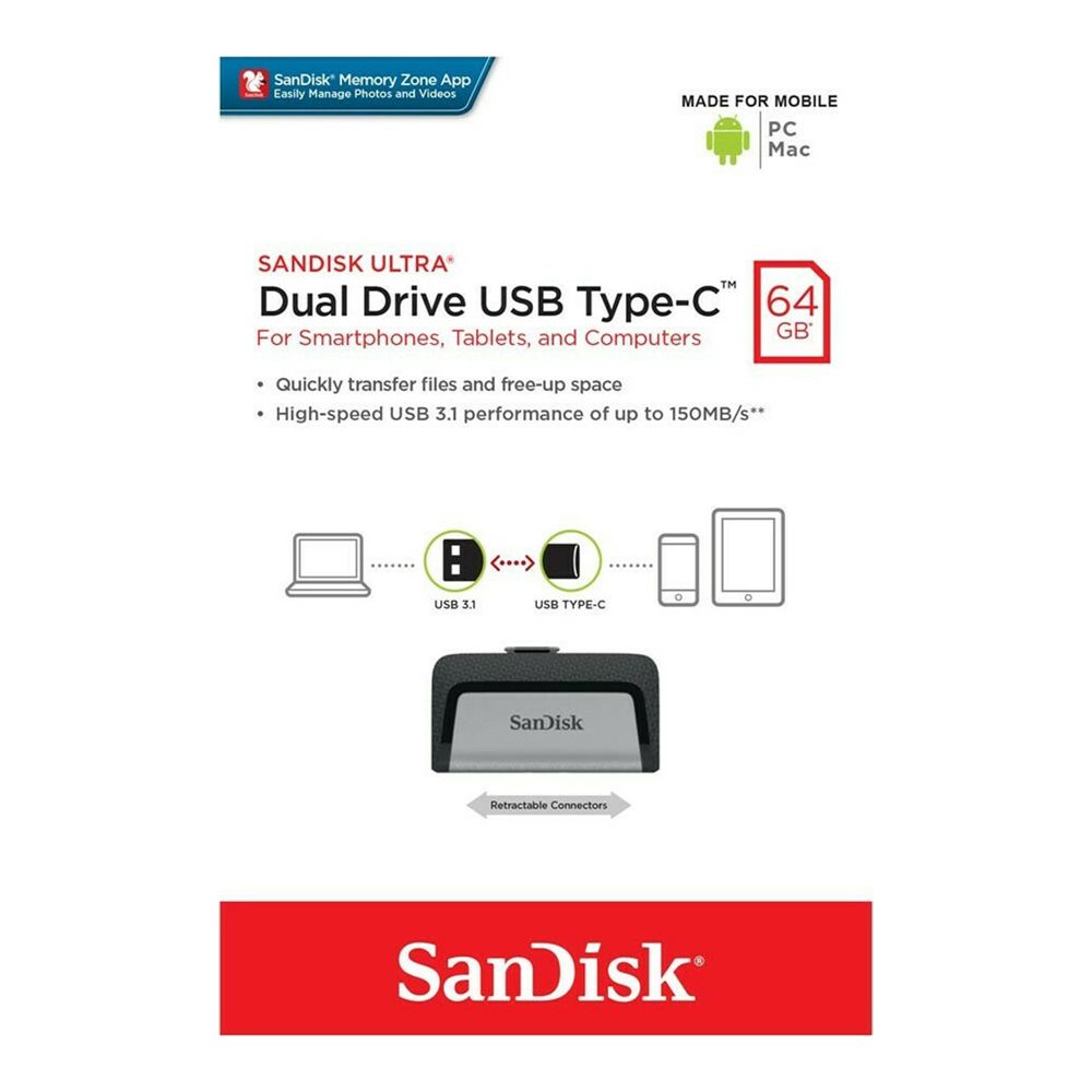 SanDisk pendrive 64GB USB 3.1 / USB-C Ultra Dual Drive 150MB/s