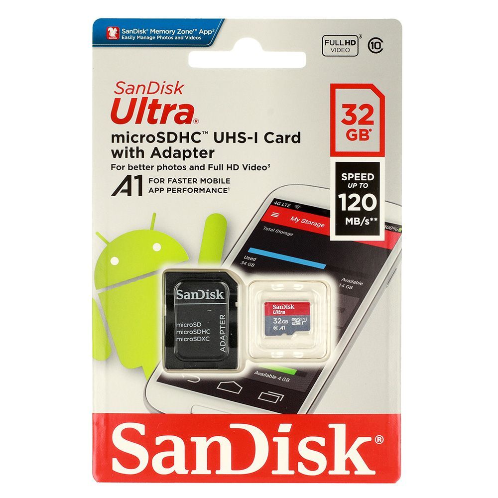 Κάρτα Μνήμης SanDisk A1 micro SDHC 32GB|UHS-I|Class 10|120MB/s+Adapter