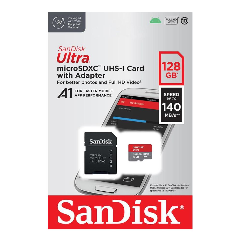 Κάρτα Μνήμης SanDisk A1 micro SDXC 128GB|UHS-I|Class 10|140MB/s+Adapter
